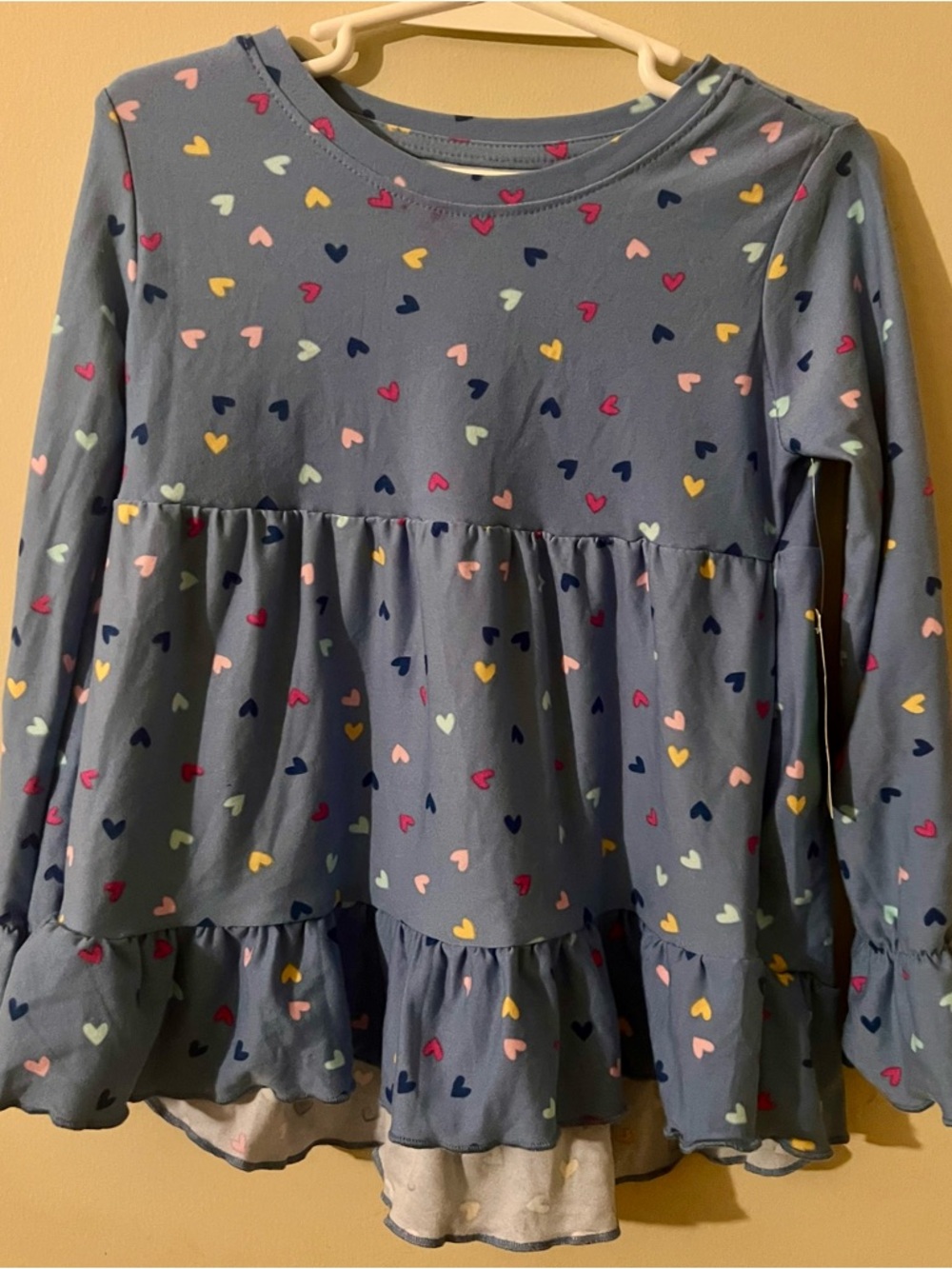 Girls Blue Heart-Print Long Sleeve Peplum Top 4 NWT